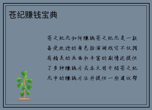苍纪赚钱宝典